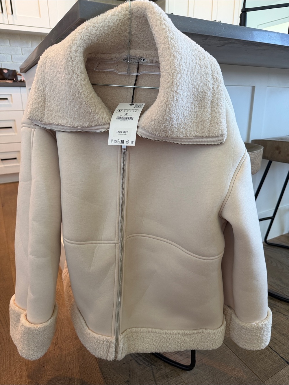 Zara Cream Teddy Jacket with Shearling Collar